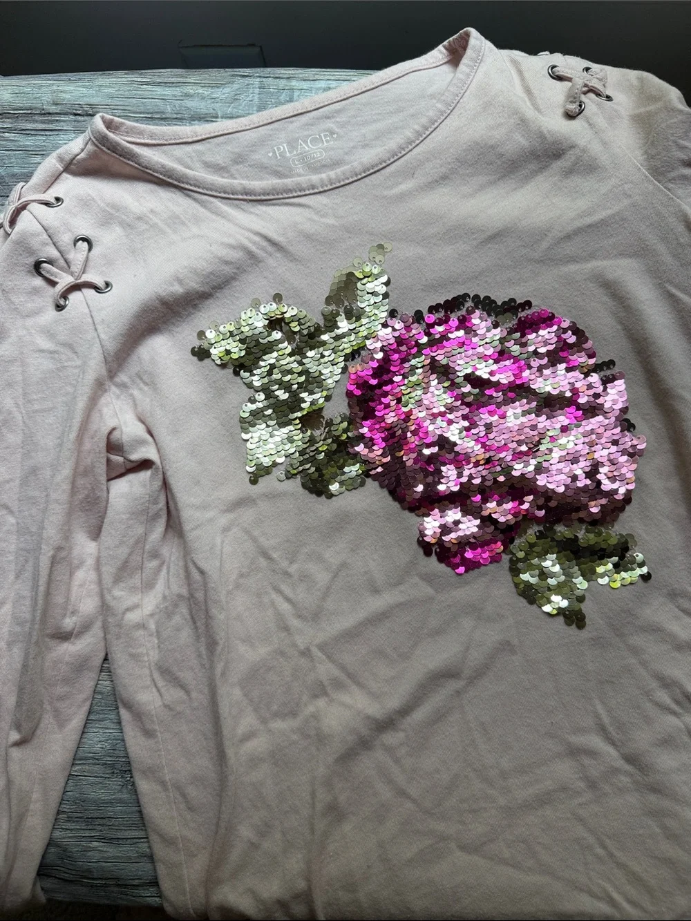 The Children's Place Light Pink Long-Sleeve Tee with Sequin Rose